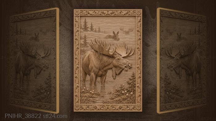 Cow moose answers bull in fog 3d STL model