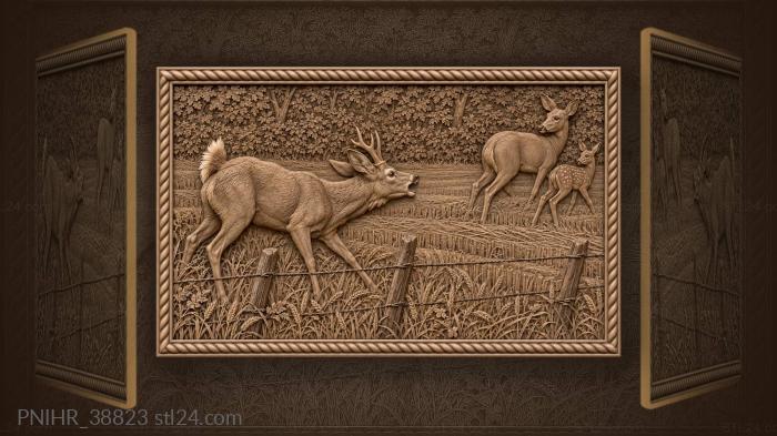 Barking stag halts beside the rye fence 3d STL model