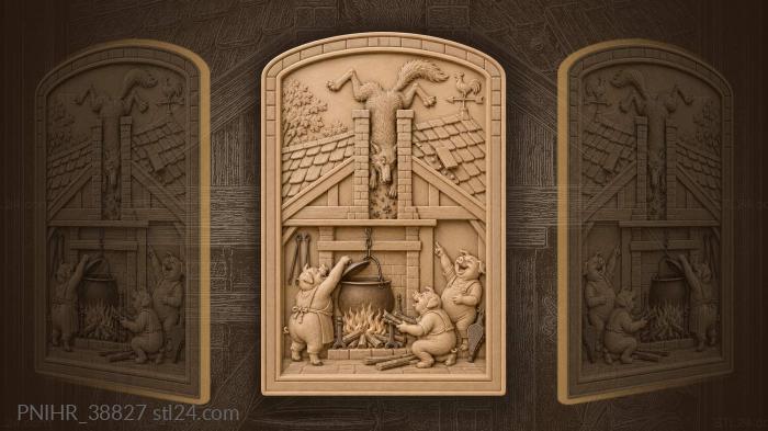 Piglets stoking fire under the guest 3d STL model