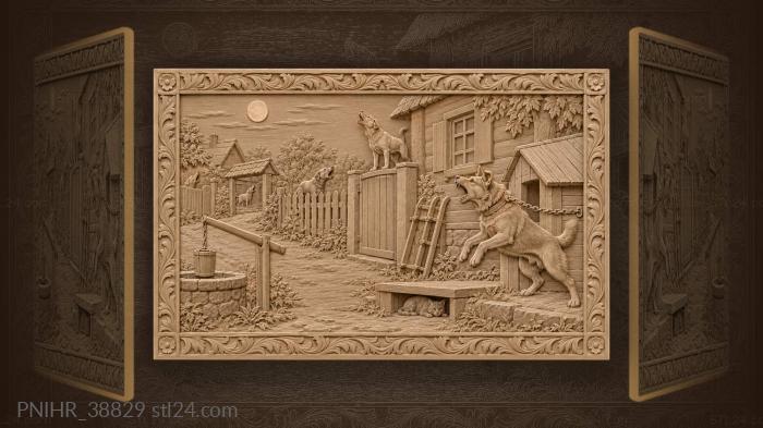 Night village dogs barking chain 3d STL model