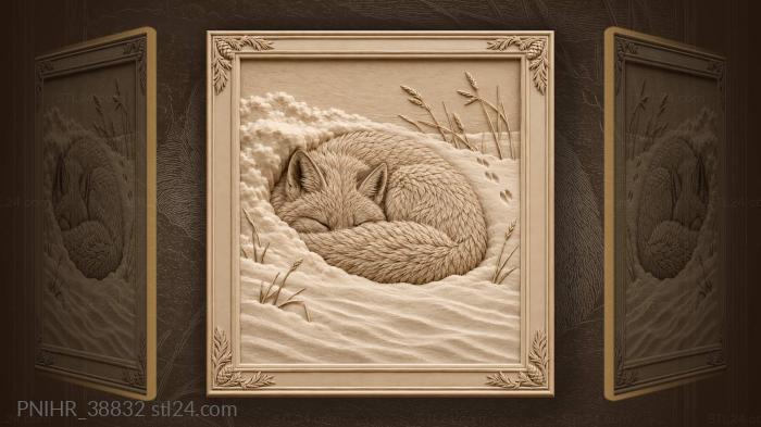 Single hare track behind the sleeping fox 3d STL model