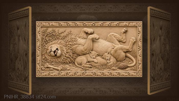 Lion with cubs resting peacefully 3d STL model