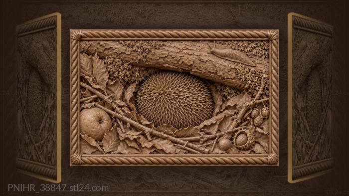 Hedgehog sleeps among autumn leaves 3d STL model