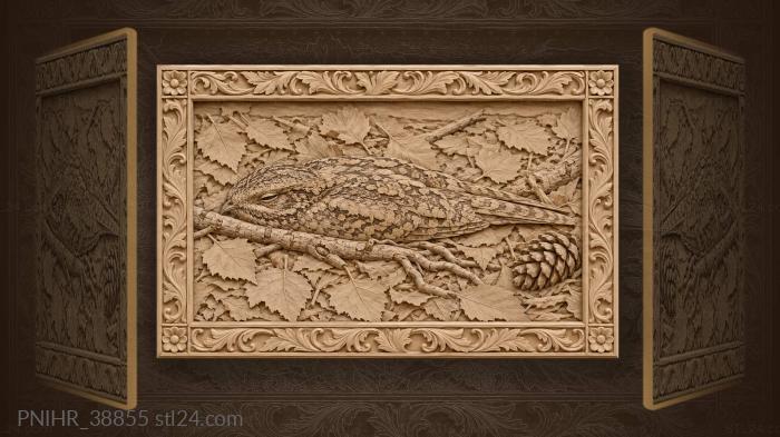 Autumn leaves conceal resting nightjar 3d STL model