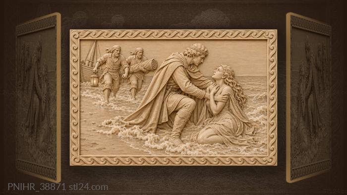 Prince rescuing maiden stormy beach 3d STL model