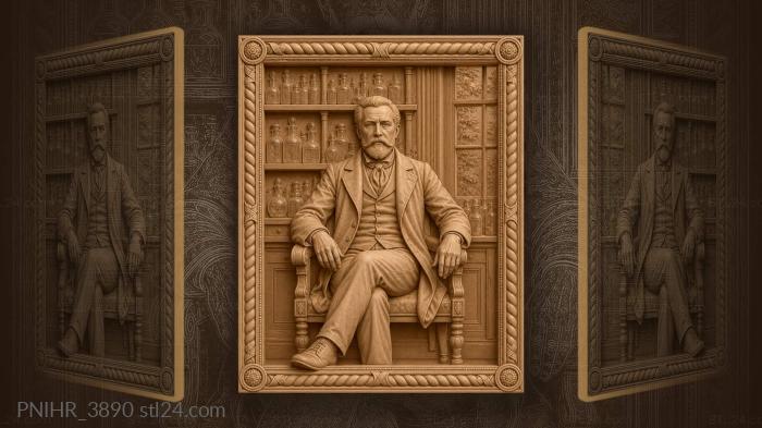Man before shelves of glass bottles 3d STL model