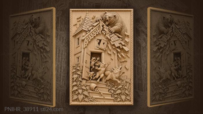 Bear crushes the roof of the tower-house 3d STL model