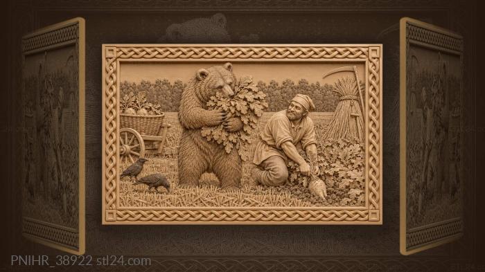 Bear gathers greens beside a peasant 3d STL model