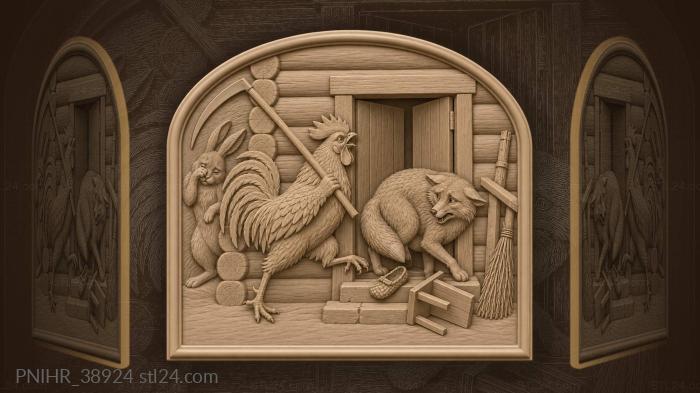 Commanding rooster sends the fox through doorway 3d STL model