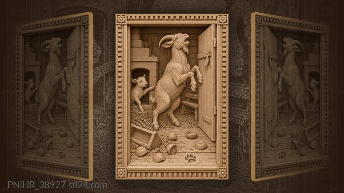 Goat discovers chaos inside the hut 3d STL model