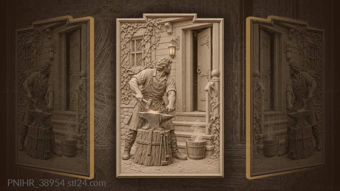 Blacksmith hammers iron outside an enchanted house 3d STL model
