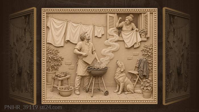 Barbecue smoke neighborly dispute laundry 3d STL model