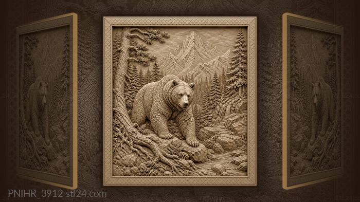 Bear below a forested mountain 3d STL model