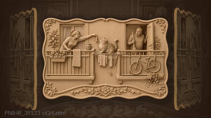 Cat, balconies, sausage, neighbour’s broom 3d STL model