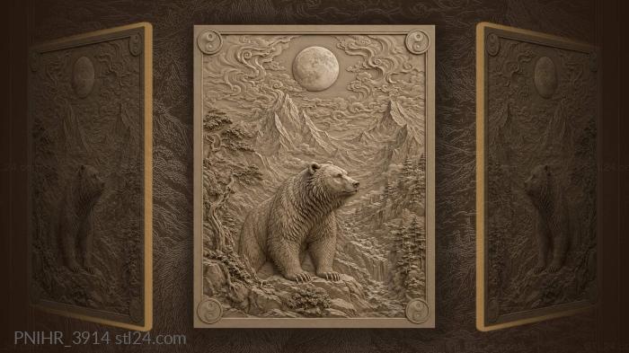 Bear under a full moon in clouds 3d STL model