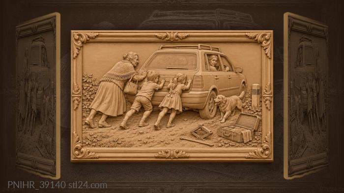 Grandmother shoves car with handbag on arm 3d STL model