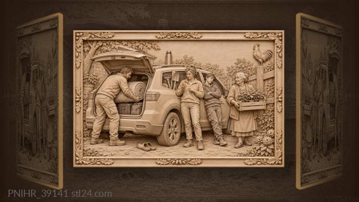 Family loads car at six oclock 3d STL model