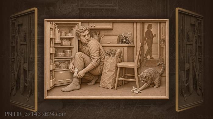 Hidden purchases playful domestic scene 3d STL model