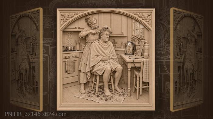 Wife clips hair while the saucepan simmers 3d STL model