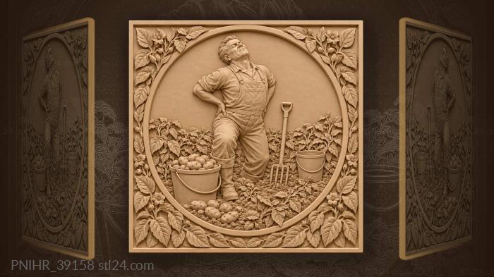 Potato harvest strong man relief 3d STL model