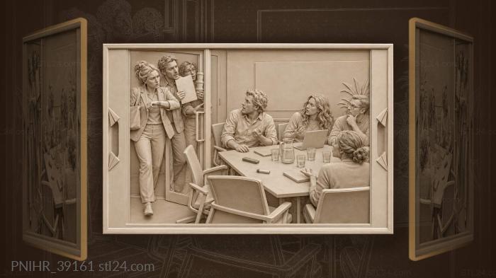 Coworkers collide outside occupied meeting room 3d STL model