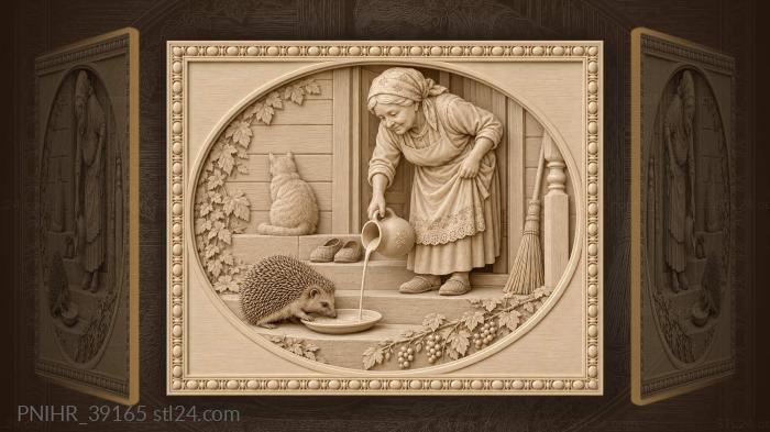 Granny pouring milk for the hedgehog 3d STL model