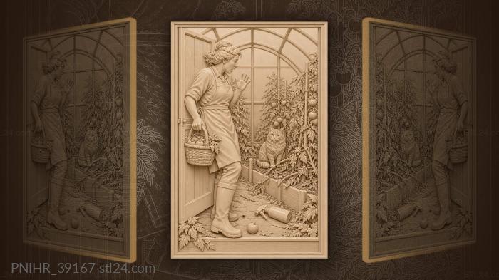 Cat in sunlit greenhouse garden 3d STL model