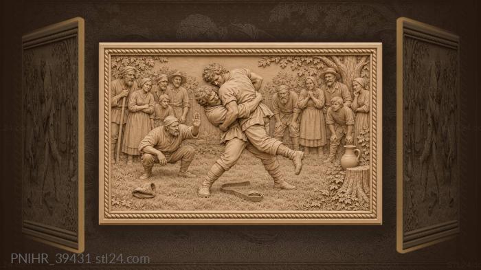 Referee raises hand over wrestling pair 3d STL model