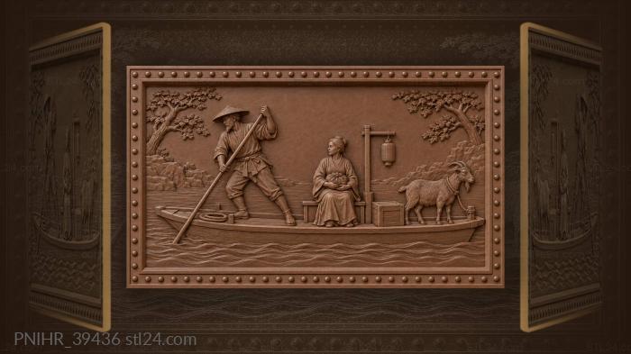 Goat rides raft with ferryman and passenger 3d STL model