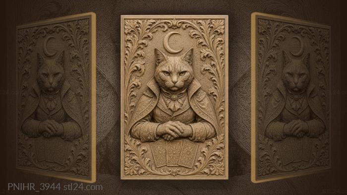 Cat above three fanned playing cards 3d STL model