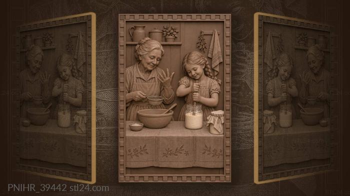 Timer guides grandma and granddaughter toward butter 3d STL model