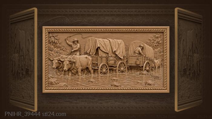 Canvas billows as oxen cross the river 3d STL model