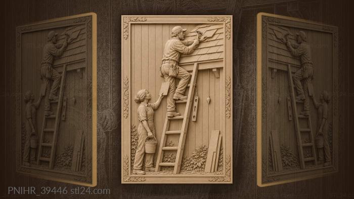 Roofer repairs steep house roof 3d STL model