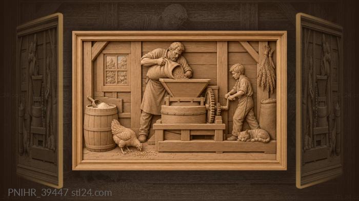 Rye poured from a sack into hopper 3d STL model