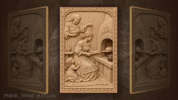 Woman bakes as grandmother sprinkles flour 3d STL model