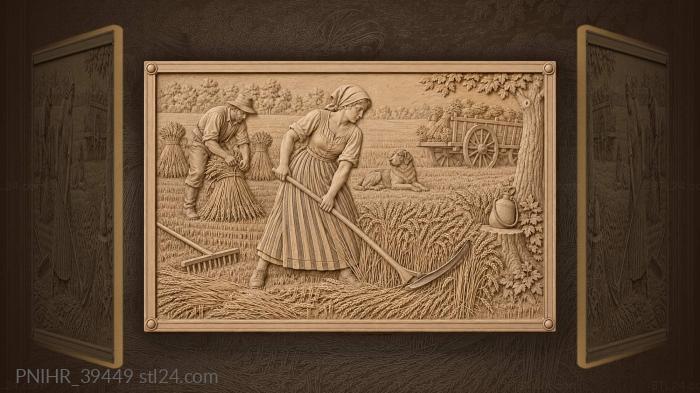 Woman in striped skirt swinging scythe 3d STL model