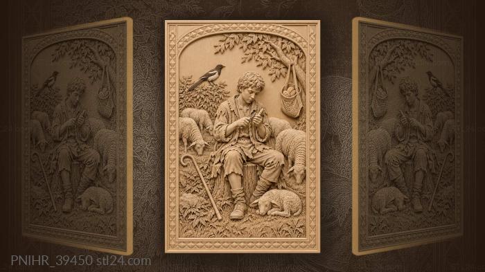 Young shepherd guards a sleeping lamb 3d STL model