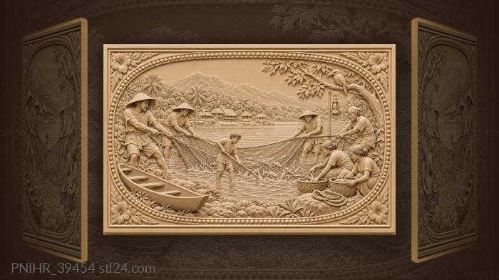 Village haul of river seine net 3d STL model