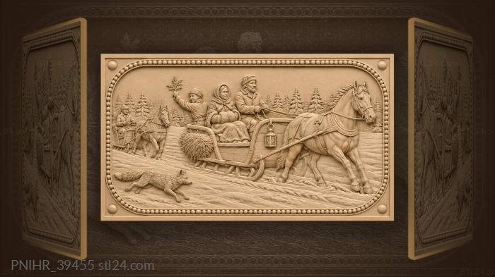 Travelers follow a fox by sleigh 3d STL model