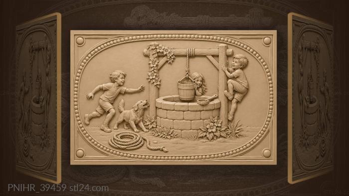 Youngsters hide behind the well bucket 3d STL model
