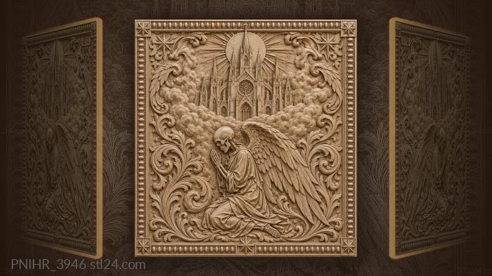 Winged skull beneath the church spire 3d STL model