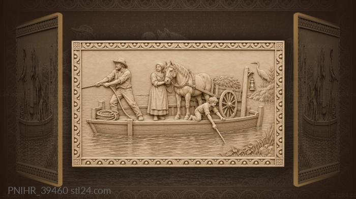 Ferryman pulls a loaded ferry across the river 3d STL model