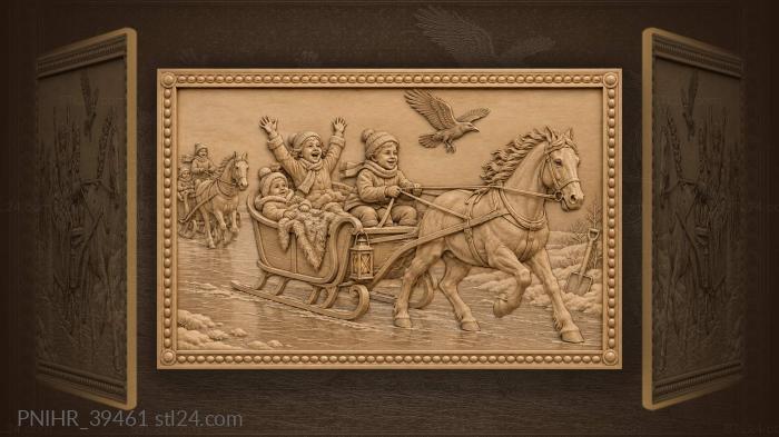 Sleigh carries children across frozen lake 3d STL model