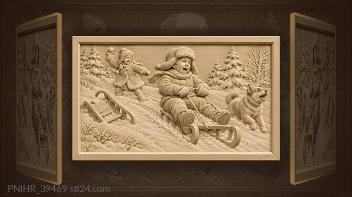 Boy steers while girl throws snowballs 3d STL model