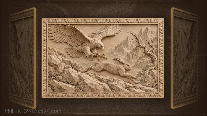 Eagle hare running rocky landscape 3d STL model