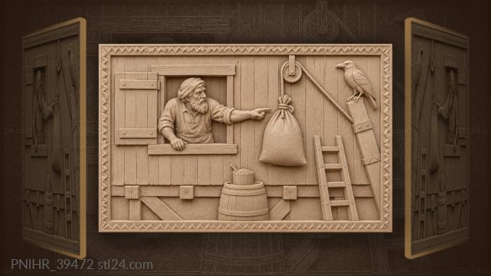 Grizzled miller points toward the grain sack 3d STL model
