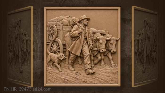 Driver leads oxen along the muddy road 3d STL model