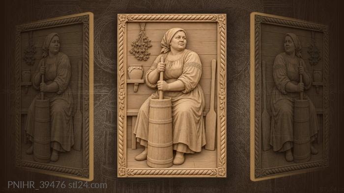 Woman churns butter beneath the hanging dill 3d STL model