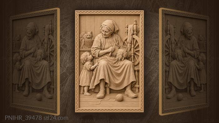 Hand combs beside an idle spinning wheel 3d STL model