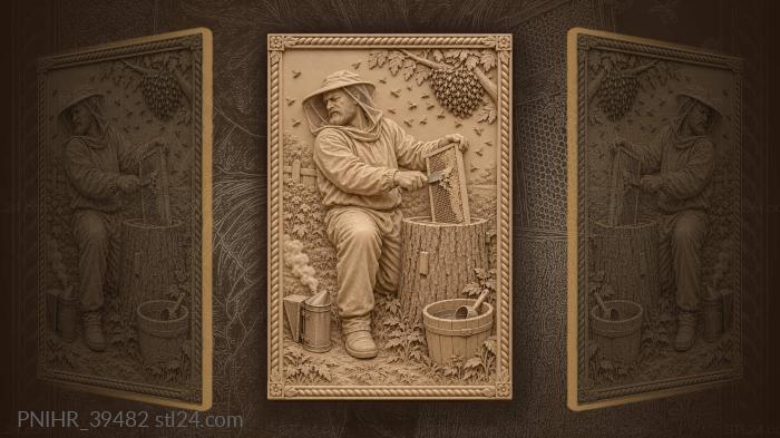 Knife-wielding beekeeper scrapes the wax 3d STL model